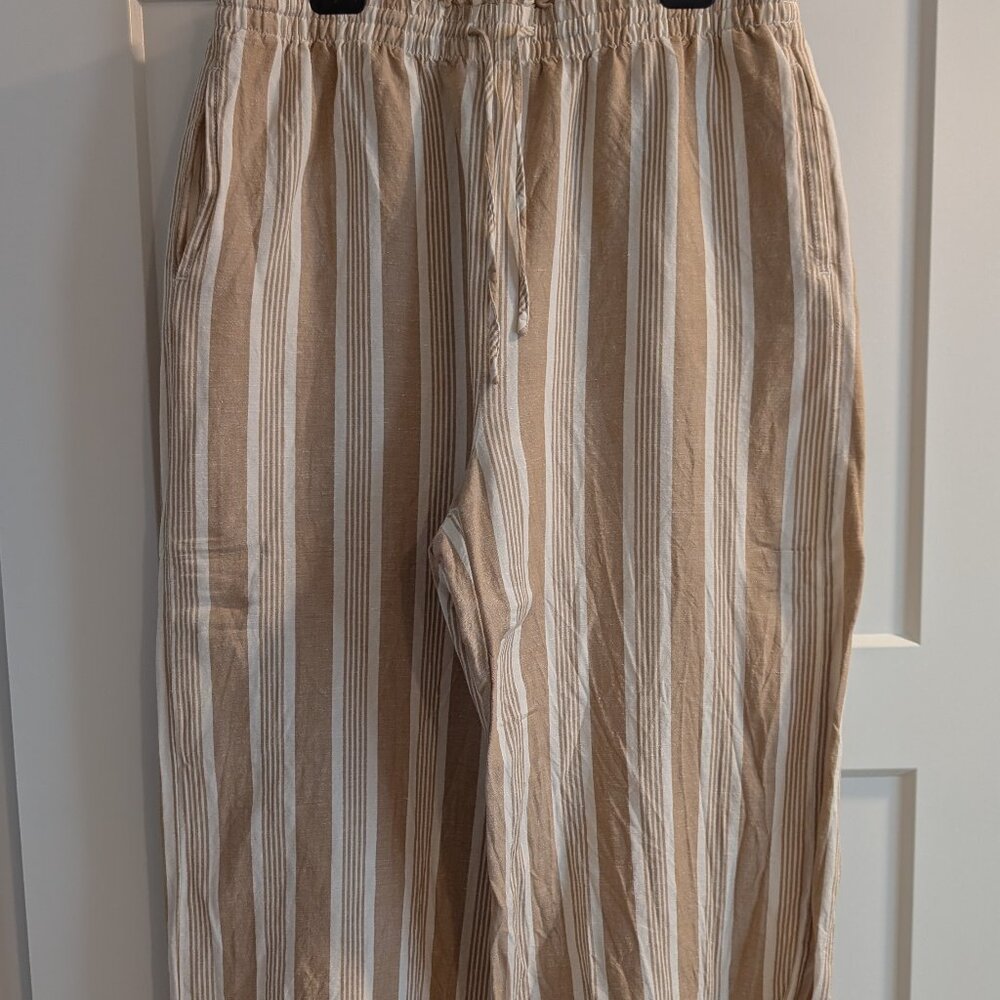 Madewell Linen Blend Striped Cropped Wide Leg Pants